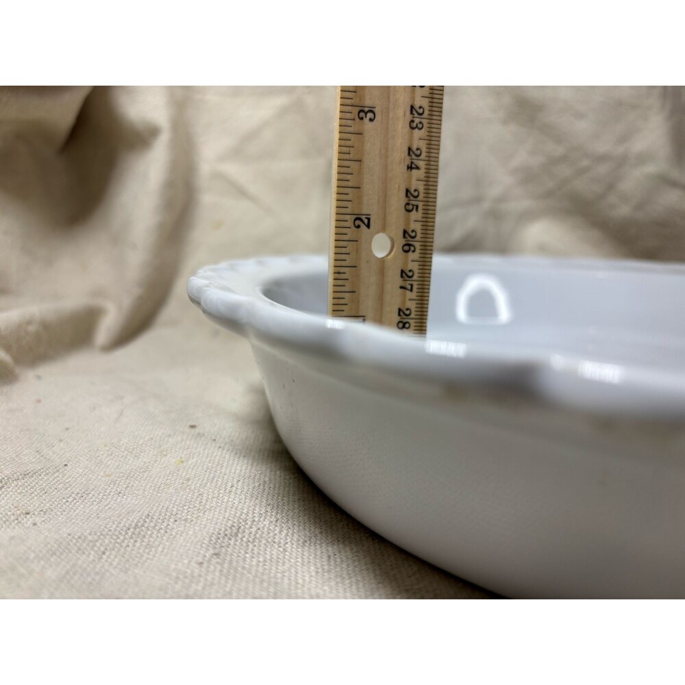 Lattice Pie Dish With Lid White Ceramic Modern Vintage Woven Look 694 - Picture 6 of 9